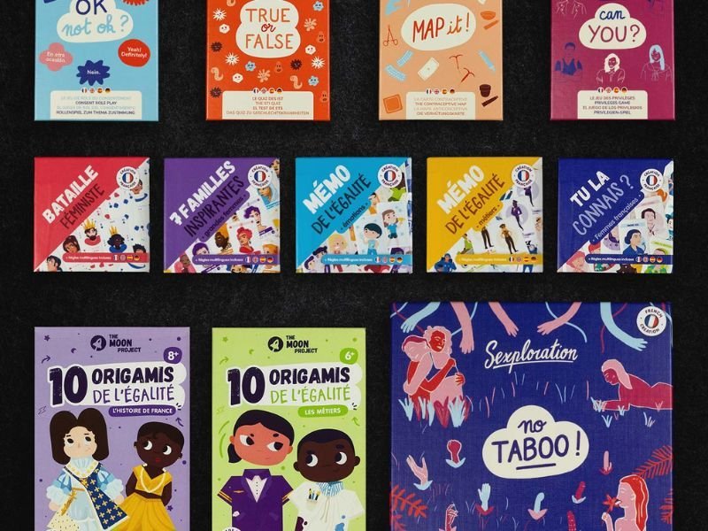 Jeux inclusifs de Topla : OK not OK?, MAP it!, Mémo de l’Égalité, 10 Origamis, no TABOO! et autres jeux éducatifs sur l’égalité, le consentement et la diversité.